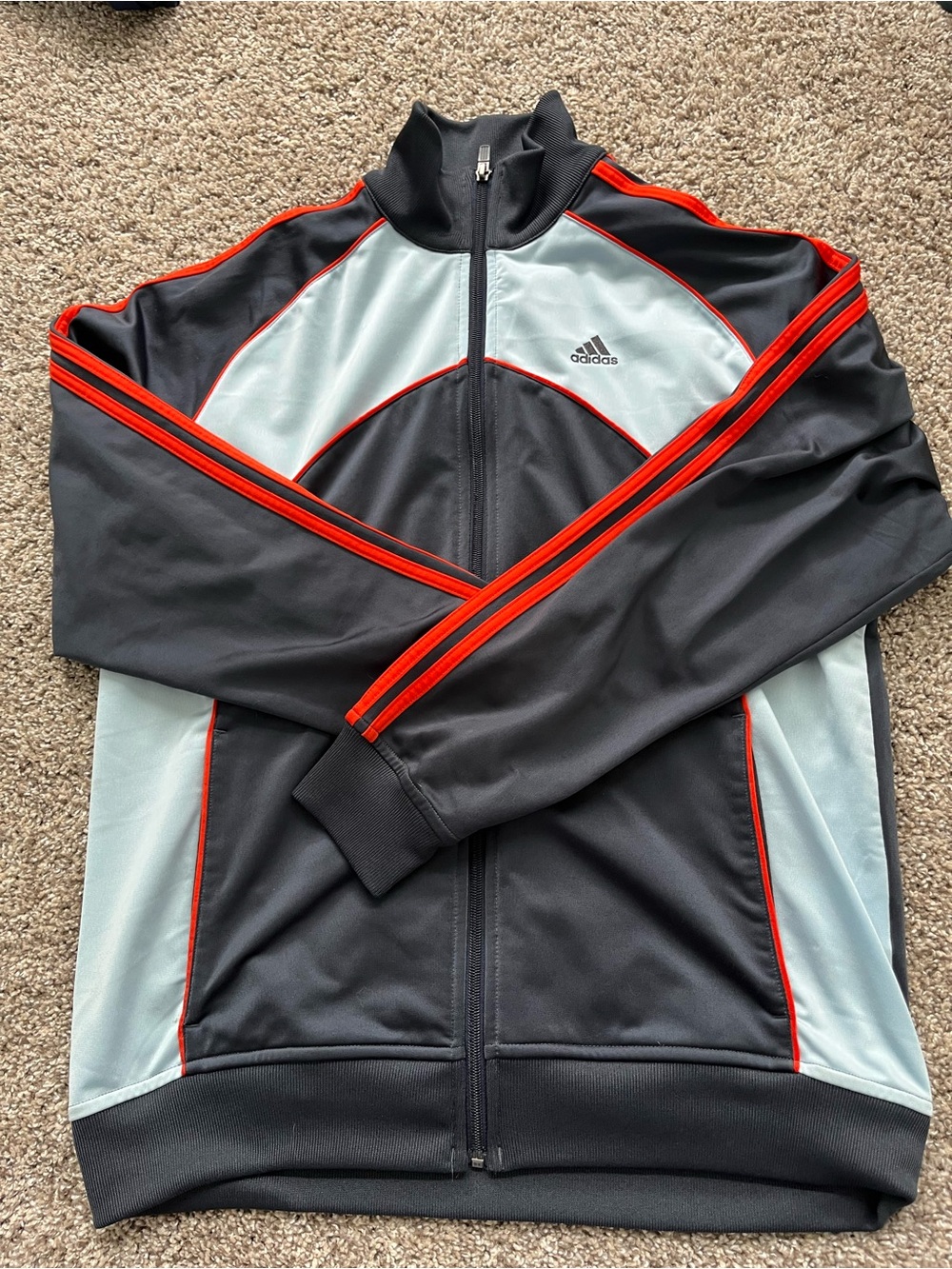 VINTAGE Adidas boys youth xl navy/light blue/orange Performance Track Jacket